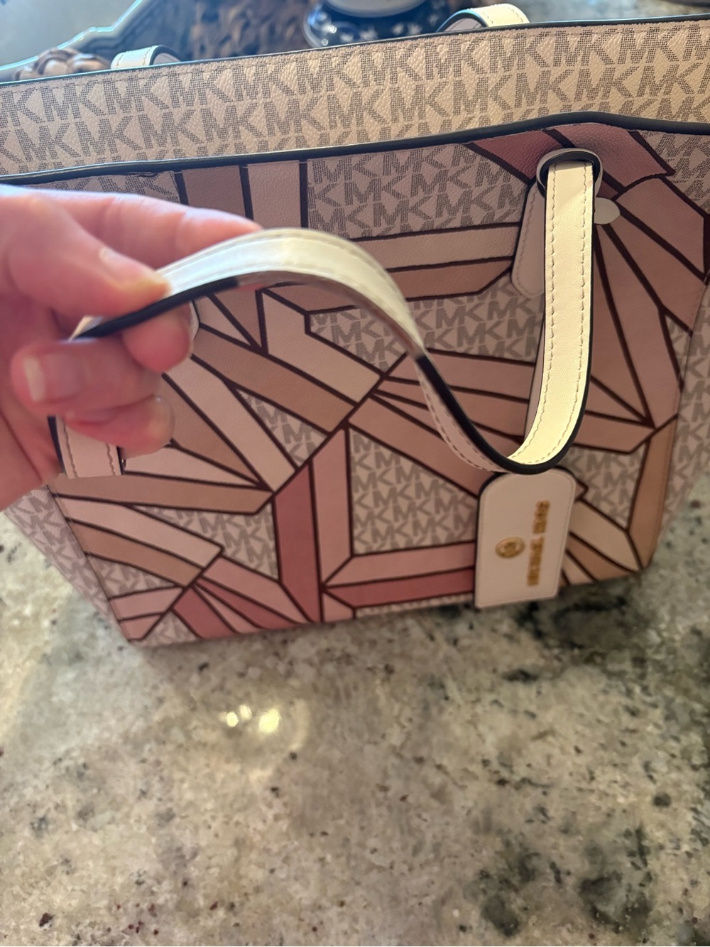 Michael Kors Sinclair Large Tote Pink Logo Geometric Tote Bag - Picture 8 of 10